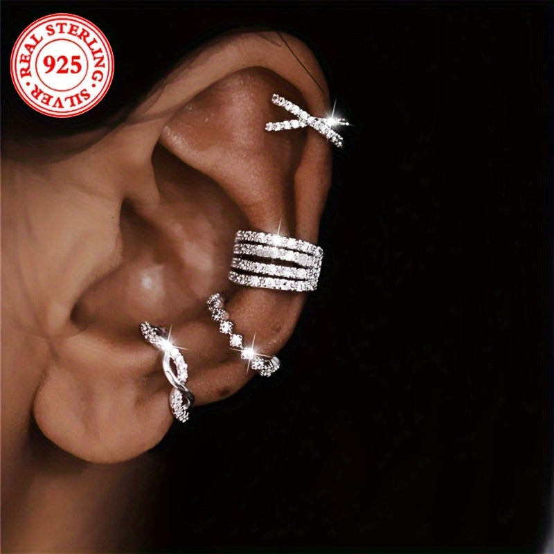 [Ideal Gift] Elegant And Luxury Style, 925 Sterling Silvery Multi-Prong Design, Inlay Shiny Clip On Earrings, Fashion Delicate Accessory For Daily Wear And Party, Ideal Gift For Ladies, Weight 0.14Oz