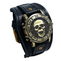 Steampunk Men's Analog Quartz Skull Watch, Vintage Halloween Biker Watch, Round Case, Wide Leather Strap, Bar Scale, Suitable for Casual, Biker Party, Halloween Party Wear, Memorial Day Christmas Birthday Gift