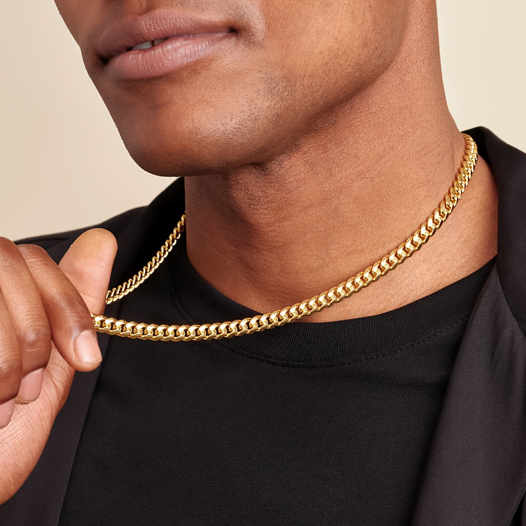 1pc to My for Man New Golden Cuba Necklace - 304 Stainless Steel Chain, Hip Hop Fashion Trendy Jewelry, Perfect Gift for Him On Father's Day, Birthday, Mother's Day, And More Special Occasions