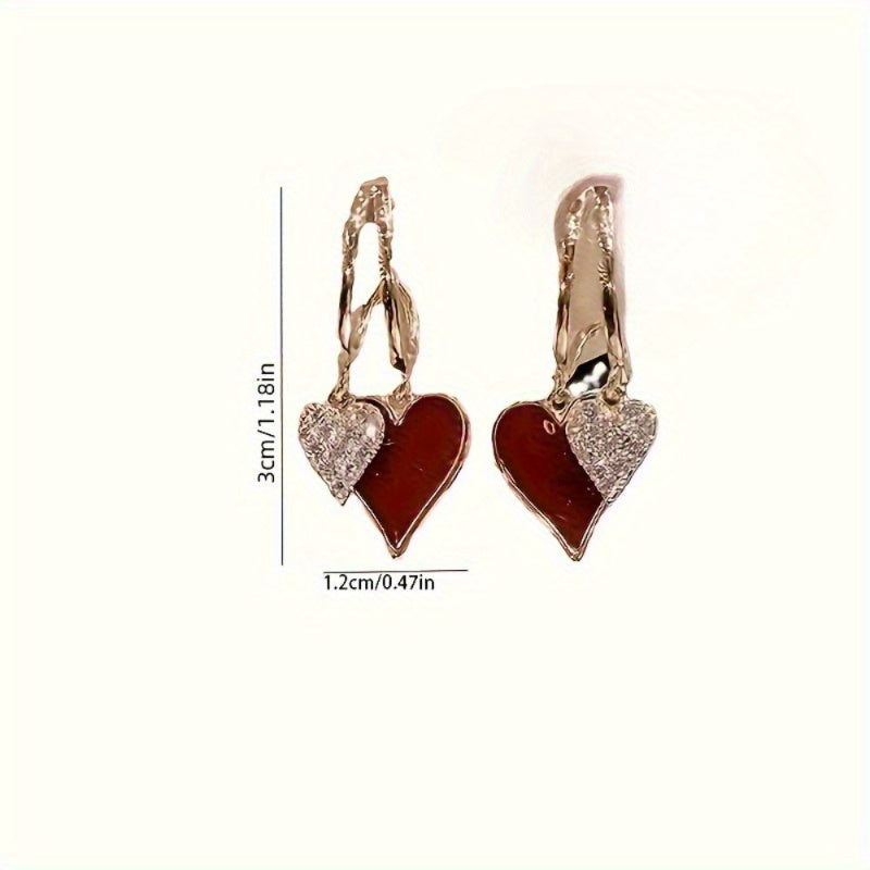 Unique Heart-Shaped Pendant Earrings-Plated with 925 Silver, Sparkling Design, Simple And Unique, Very Suitable for Everyday Occasions And Christmas. New Year'S Eve, Valentine'S Day, Casual Date And Party Decoration-Alloy Material, Silver Plated, Sui