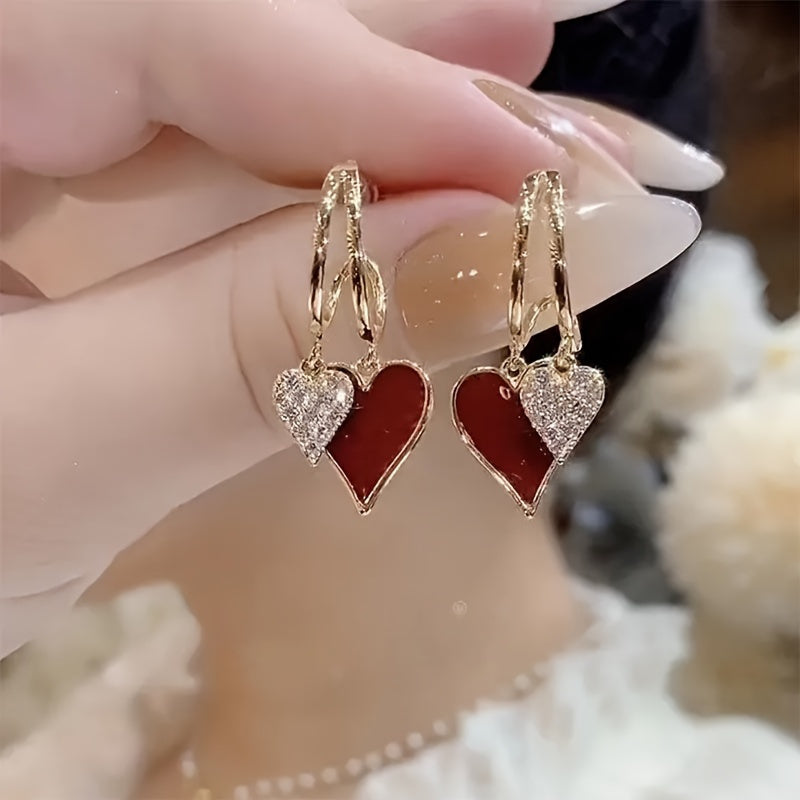 Unique Heart-Shaped Pendant Earrings-Plated with 925 Silver, Sparkling Design, Simple And Unique, Very Suitable for Everyday Occasions And Christmas. New Year'S Eve, Valentine'S Day, Casual Date And Party Decoration-Alloy Material, Silver Plated, Sui
