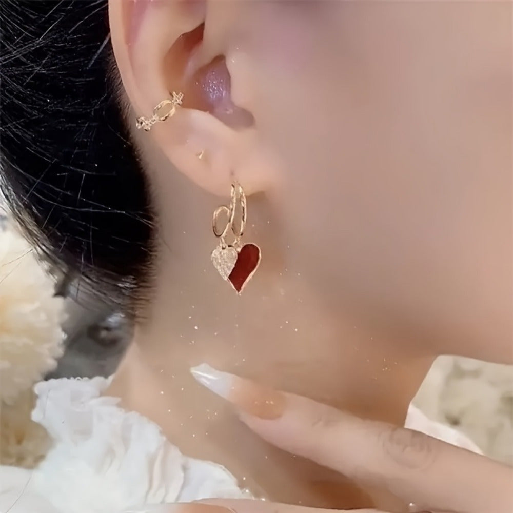 Unique Heart-Shaped Pendant Earrings-Plated with 925 Silver, Sparkling Design, Simple And Unique, Very Suitable for Everyday Occasions And Christmas. New Year'S Eve, Valentine'S Day, Casual Date And Party Decoration-Alloy Material, Silver Plated, Sui