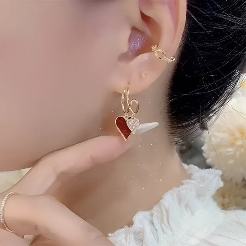 Unique Heart-Shaped Pendant Earrings-Plated with 925 Silver, Sparkling Design, Simple And Unique, Very Suitable for Everyday Occasions And Christmas. New Year'S Eve, Valentine'S Day, Casual Date And Party Decoration-Alloy Material, Silver Plated, Sui