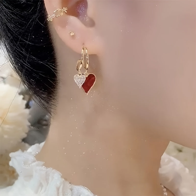 Unique Heart-Shaped Pendant Earrings-Plated with 925 Silver, Sparkling Design, Simple And Unique, Very Suitable for Everyday Occasions And Christmas. New Year'S Eve, Valentine'S Day, Casual Date And Party Decoration-Alloy Material, Silver Plated, Sui