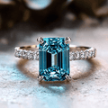An S925 Silver Fashion Women's Elegant Promise Ring Set with Shiny Square Blue Moissanite, Perfect for Women's EngaSynthetic Gemstoneent And Wedding Rings, Luxurious Bridal Jewelry, A Symbol Of Elegance And Nobility with Certificate