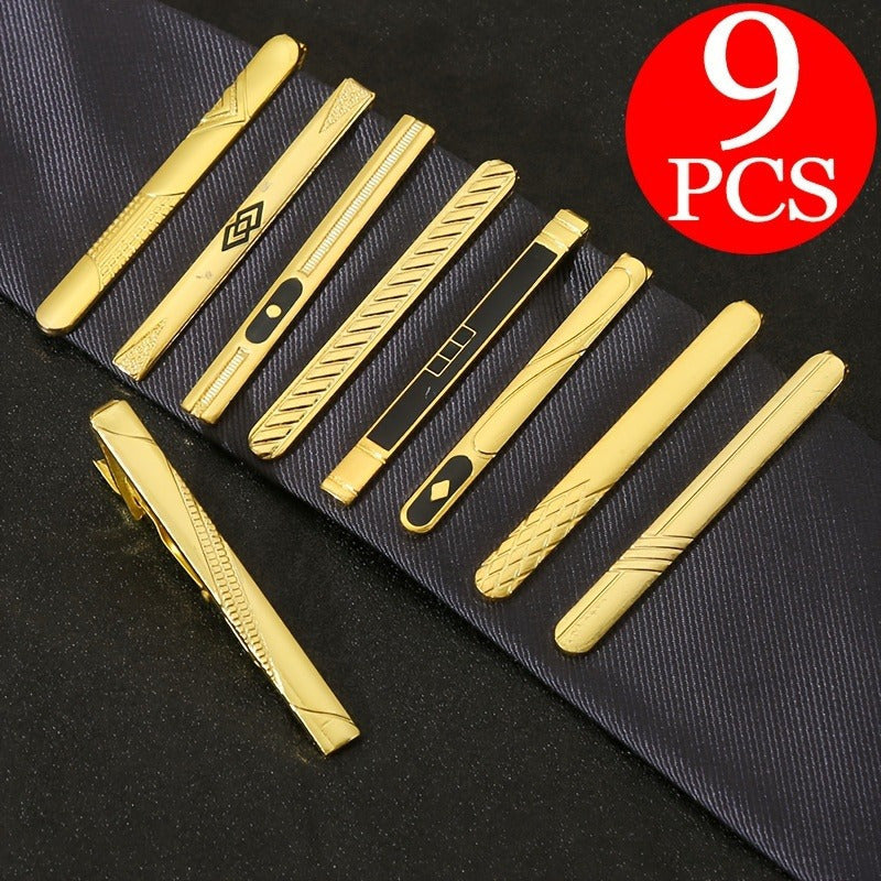 9pcs Tie Clip Set Suitable for Men's Business Suit Fashion Tie Clip Exquisite Luxury Gift for Boyfriend Suitable for All Formal Occasions Christmas and Halloween Small Gifts
