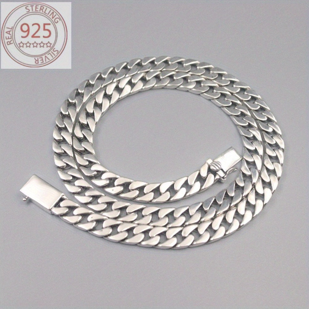 A 925 Sterling Silver Cuban Chain Necklace, Suitable for Men, Width 10Mm, Length 20-24 Inches, Anti-Allergic Sports-Themed Jewelry, Stylish Pendant-Free Design