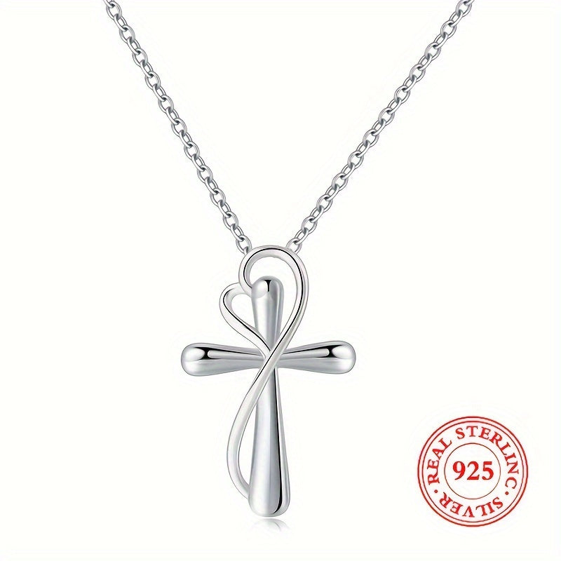 925 Sterling Silver Love Cross Women's Pendant Necklace Jewelry Gift for Mother, Soulmate, Girlfriend