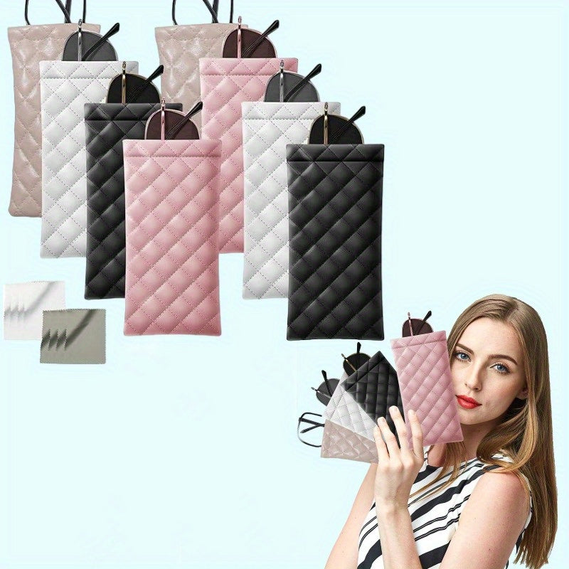 8pcs Fashion New Bag PU Leather Elastic Mouth Portable High End Waterproof Glasses Bag Storage