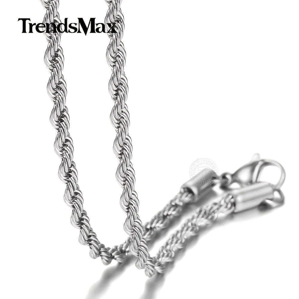 3/5/7mm Stainless Steel Rope Chain Necklace for Men & Women - 16-30 Inch Durable Unisex Jewelry Gift for Valentine's Day, Father's Day, Mardi Gras - Everyday & Party Wear, Year-Round Versatile Accessory