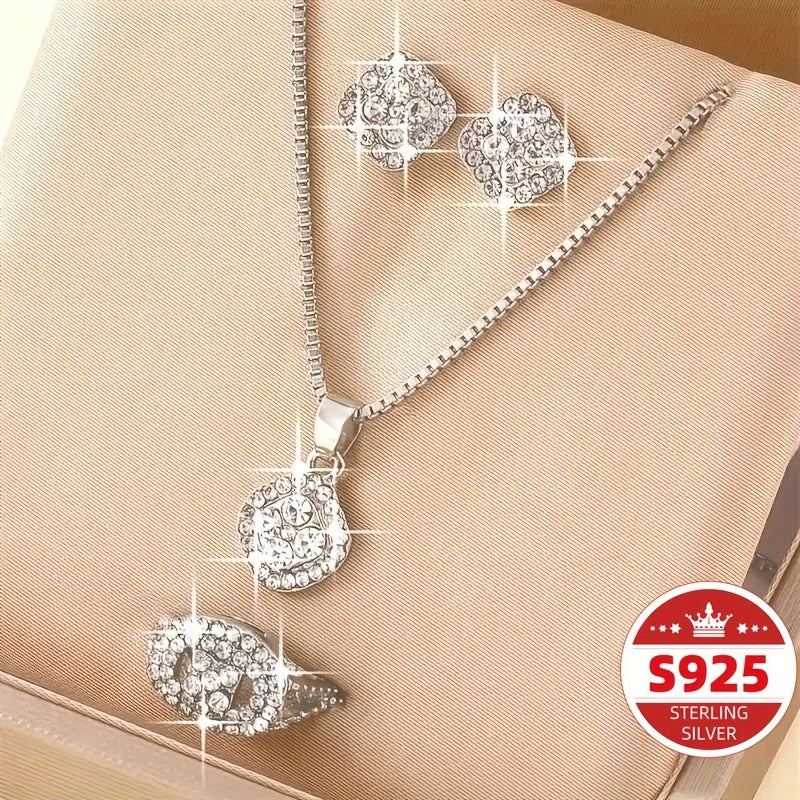 Elegant Set Of S925 Sterling Silver Pendant Necklace, Earrings, And Ring Designed for Men.