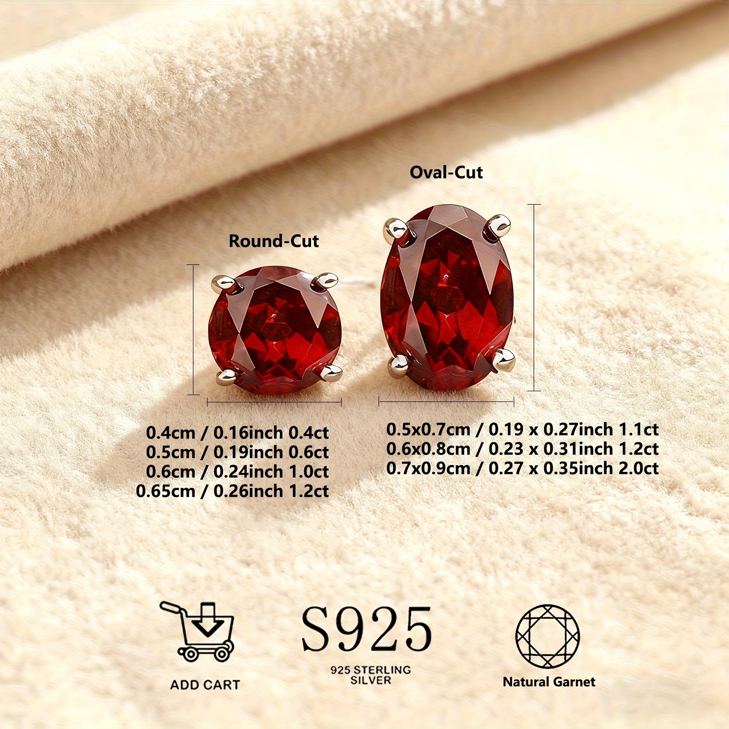 Natural Garnet S925 Silver Stud Earrings, Hypoallergenic, Lightweight, and Durable, Sexy and Elegant Ear Accessories, January Birthstone