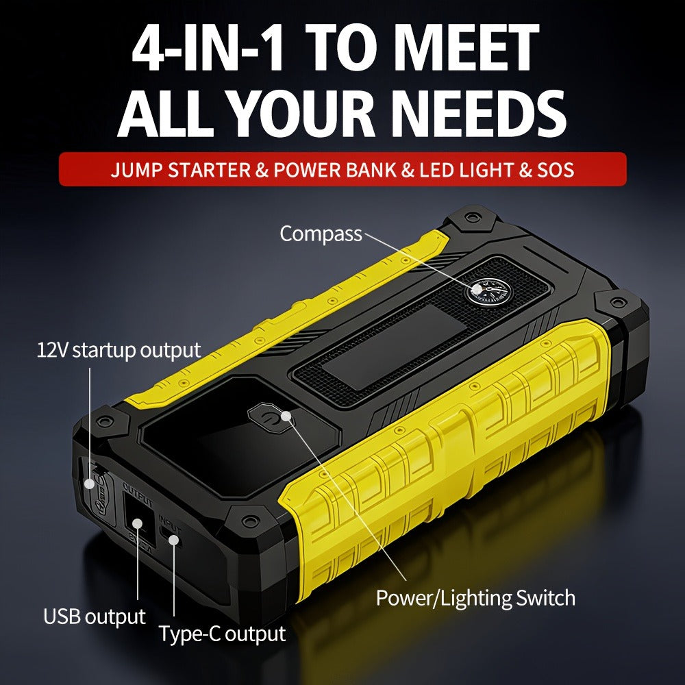 5-in-1/9IN1 Portable Car Battery Jump Starter With Tire Inflator 12V Fast Start, Battery Boost, USB I/O, LED Emergency Light, Reliable Power, Roadside/Vehicle Emergency Tools 3000A Portable Wireless Car Jump Starter Battery Jump Starter Portable Pea