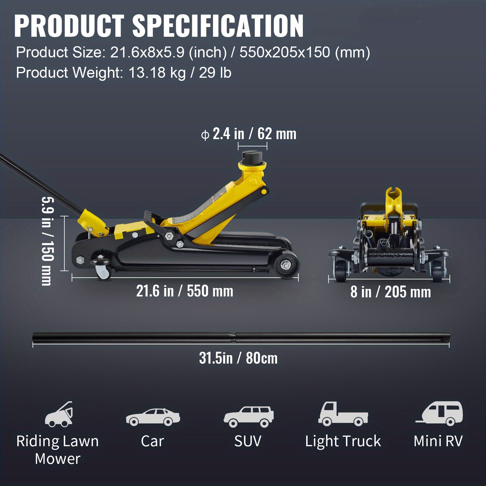 Happybuy Ground Lift, 2.5 Ton Compact Alloy Steel Sport Elevator, Single Cylinder Elevating Pump, Elevation Range 3.35"-14.96"
