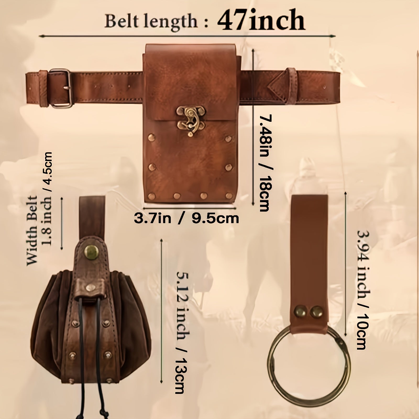 3pcs Set Renaissance Belt Pouch Coin Purse Skirt Hike Set Medieval Festival Costume Halloween Accessories Casual Fanny Pack Waist Bag