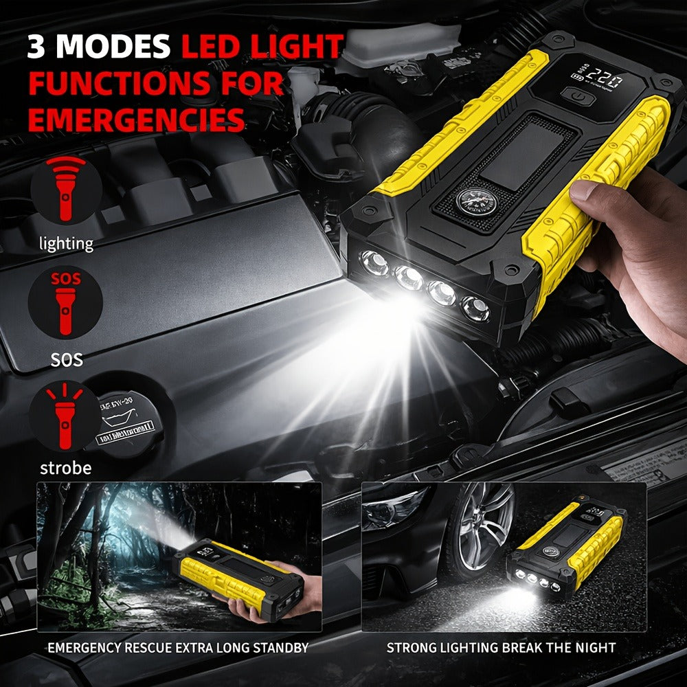5-in-1/9IN1 Portable Car Battery Jump Starter With Tire Inflator 12V Fast Start, Battery Boost, USB I/O, LED Emergency Light, Reliable Power, Roadside/Vehicle Emergency Tools 3000A Portable Wireless Car Jump Starter Battery Jump Starter Portable Pea