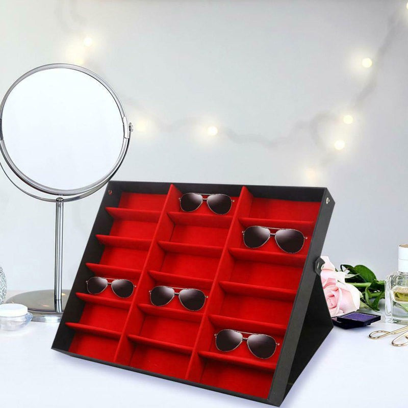 18 Grids Eyeglass Display Box Showcase Organizer Velvet Eyeglasses Collector Showcase Organizer Jewelry Tray Stand