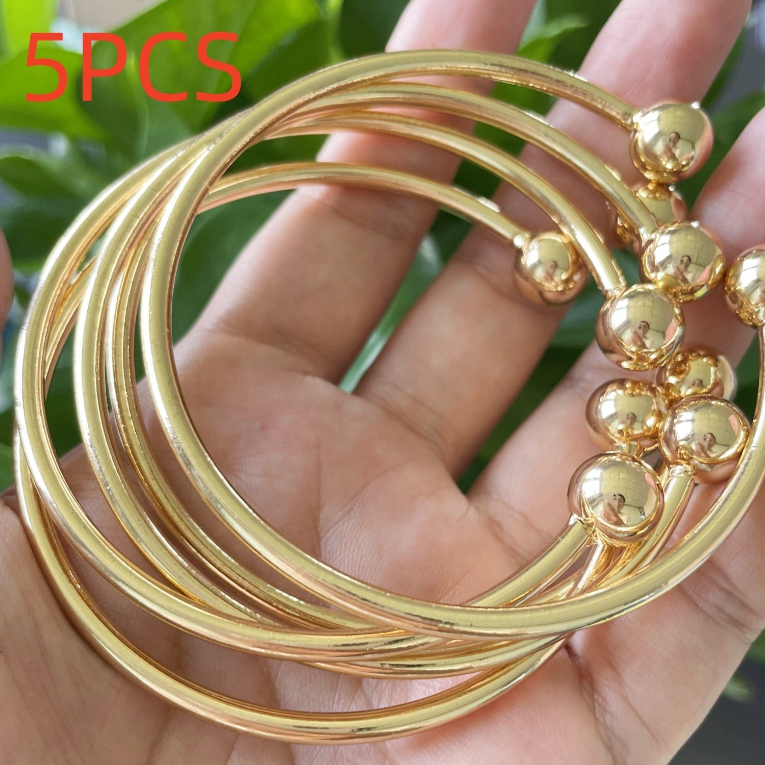 1/5/10pcs Retro Boho Thick West Indian Golden Bangles 10mm Ball Bangles Boho Stacking Bangles Handmade Bangles for Women Daily Holiday Jewelry Gifts for Her