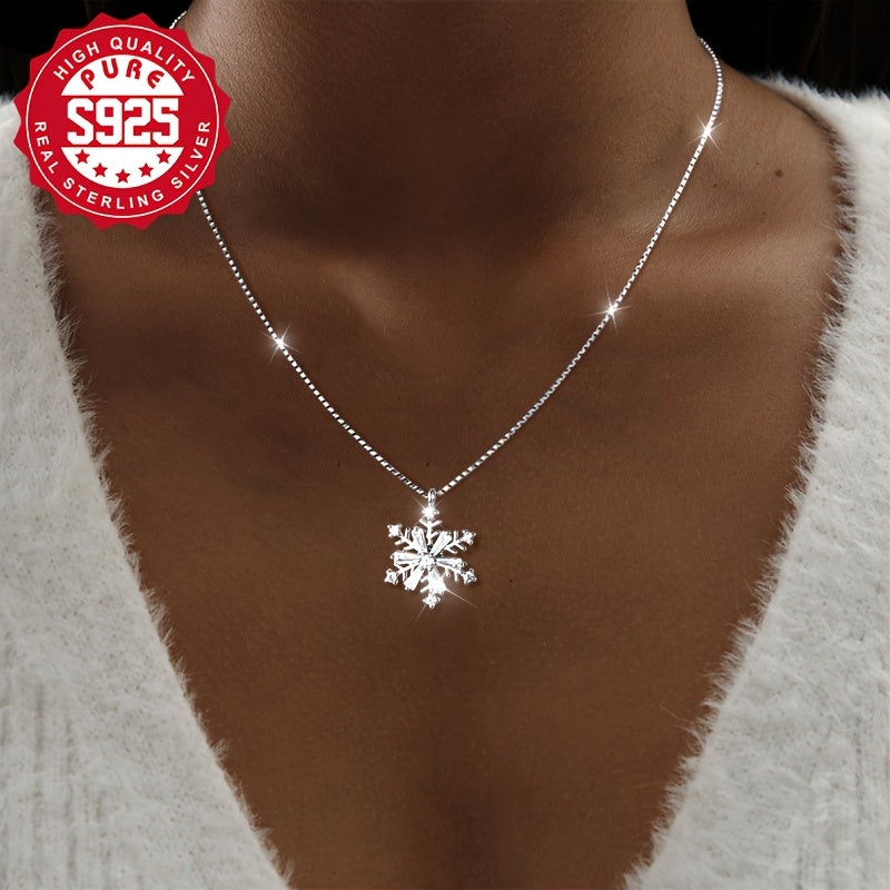 Elegant 925 Sterling Silver Windmill Snowflake Necklace for Women, Rotating Snowflake Pendant with Cubic Synthetic Zirconia Inlay, Hypoallergenic, Perfect Gift for Parties and Casual Attire