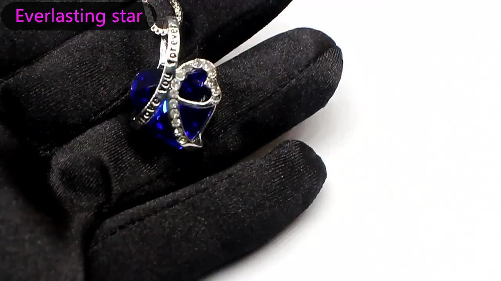 [Perfect Anniversary Gift] Elegant 925 Sterling Silver 'I Love You Forever' Heart-Shaped Pendant Necklace With Blue Crystal & Sparkling Accents - Perfect Anniversary, Birthday Gift For Women, Jewelry Weight Of The Product (2.15g)