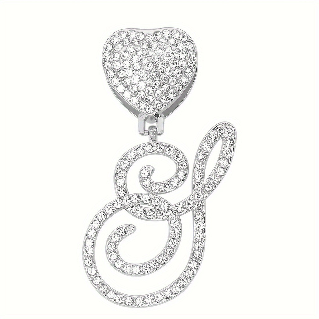 [Heart Letter Necklace] 1pc Silvery Cuban Chain Heart Shaped Letter Pendant Necklace | Initial Letter Necklace for Men And Women - Hip Hop Jewelry Gift