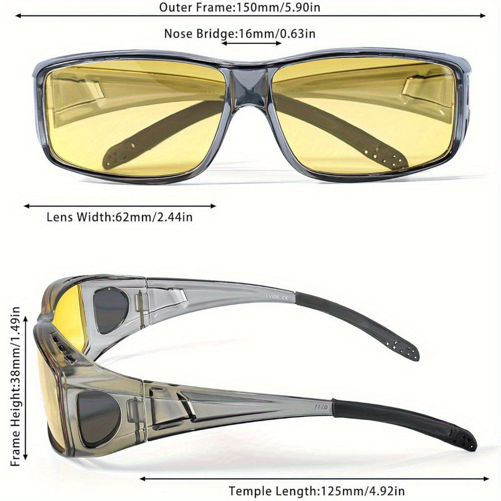 Night Vision Driving Glasses Fit Over Glasses for Men Women, Anti Glare Yellow Nighttime Glasses