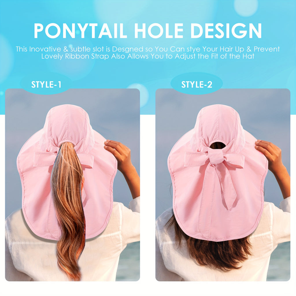[Foldable Sun Hats] 2pcs Women's Foldable Sun Hats, High Quality Wide Brim Bucket Hat with Neck Cover, Suitable for Summer Beach, Fishing And Hiking