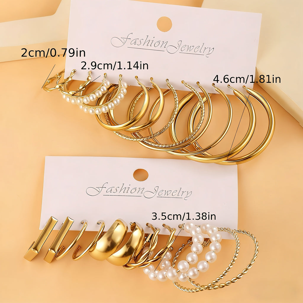 48 Stylish, Minimalist Golden-tone Alloy Earring Sets • A Random Selection • Perfect for Casual Attire, Holidays, Parties And As Festive Gifts