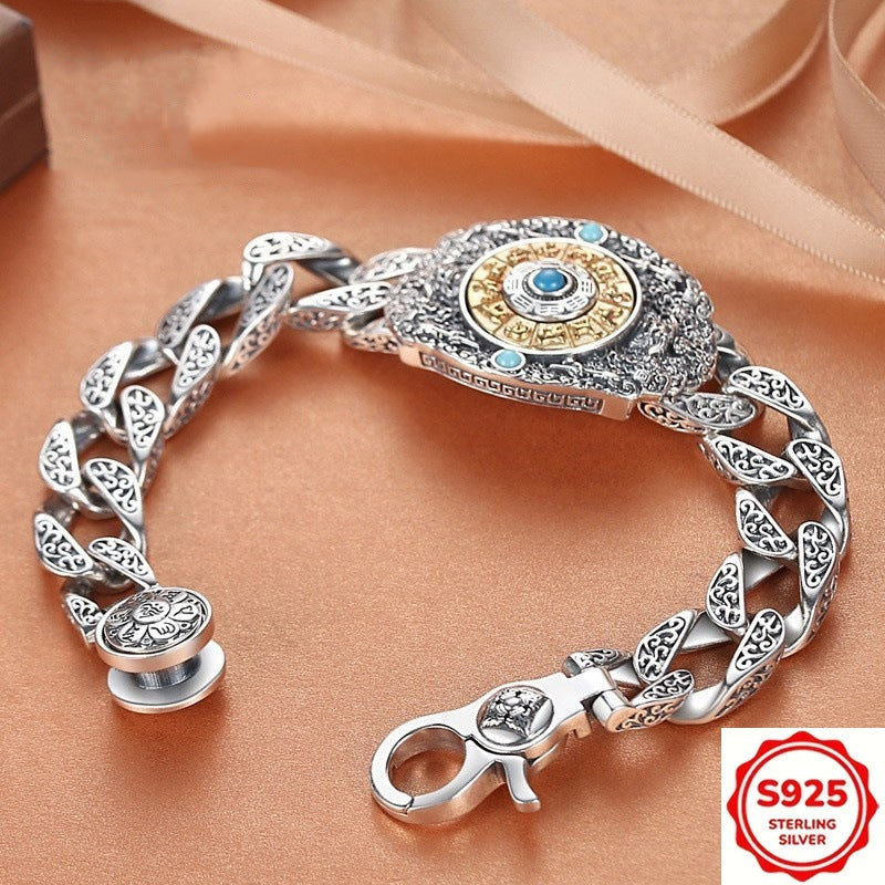 S925 925 Silvery Plated Men's bracelet, low allergy, rotating bracelet with nine palaces and eight trigrams, Men's birthday gift jewelry, Men's bangle, Father's Day gift, boys' gift, birthday gift, perfect gift for boys, very suitable for daily wear