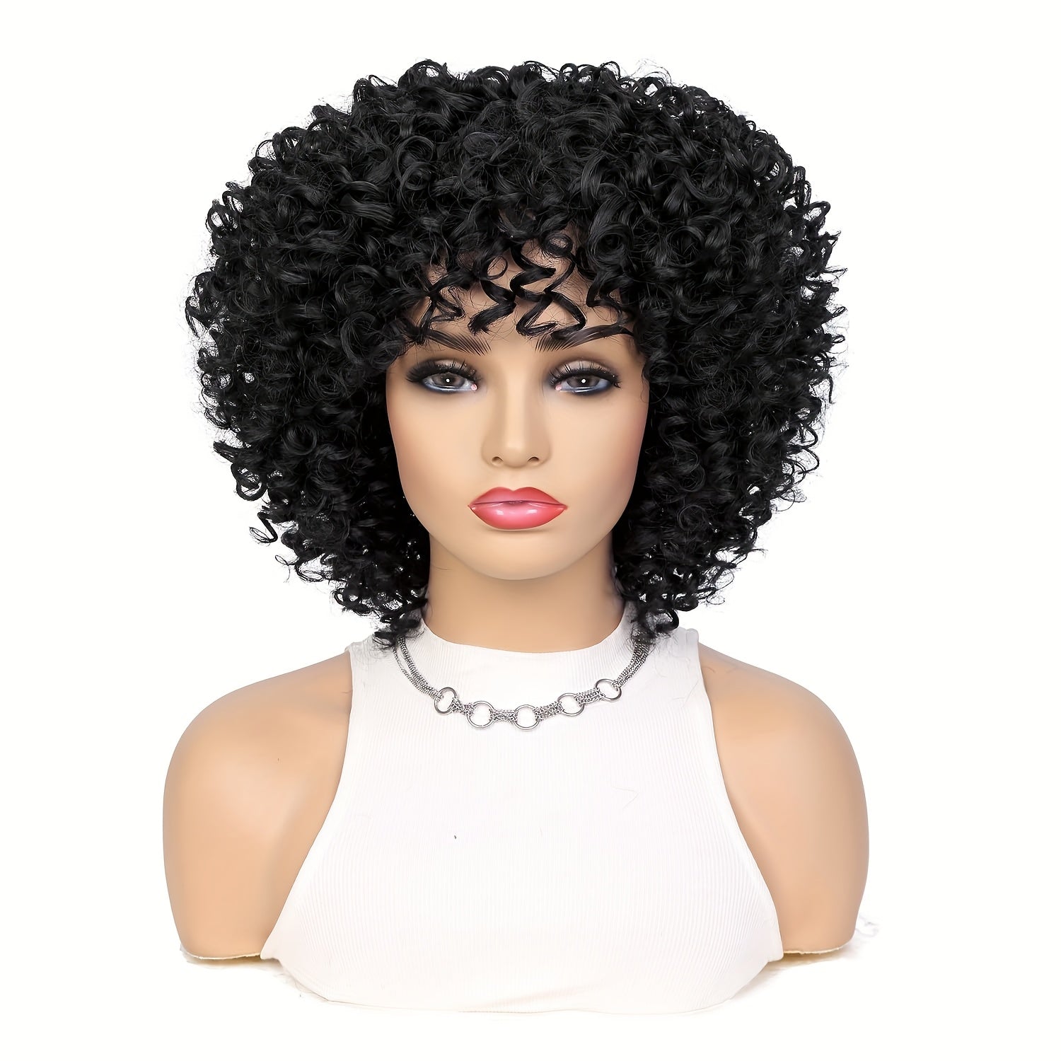 12-Inch Voluminous Afro Curly Wig for Women - Soft Synthetic Hair, Black to Brown Gradient, Perfect for Daily Wear, Parties, Halloween & Cosplay