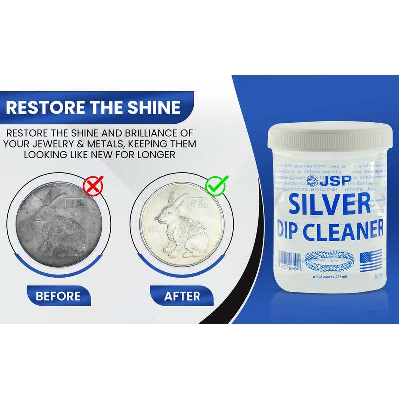 Sterling & Silver Dip Cleaner Tarnish Remover 925 Jewelry Cleaning Solution 8oz JSP
