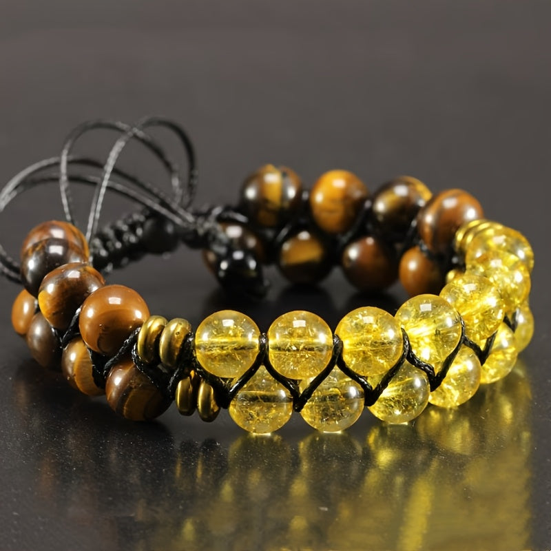 Natural Tiger Eye Stone Bracelet - Adjustable Tiger Eye Beads with Tiger Stripe Tiger' Eye Stone - Bohemian Male Jewelry for Luck, - Gift for & (No Plating)
