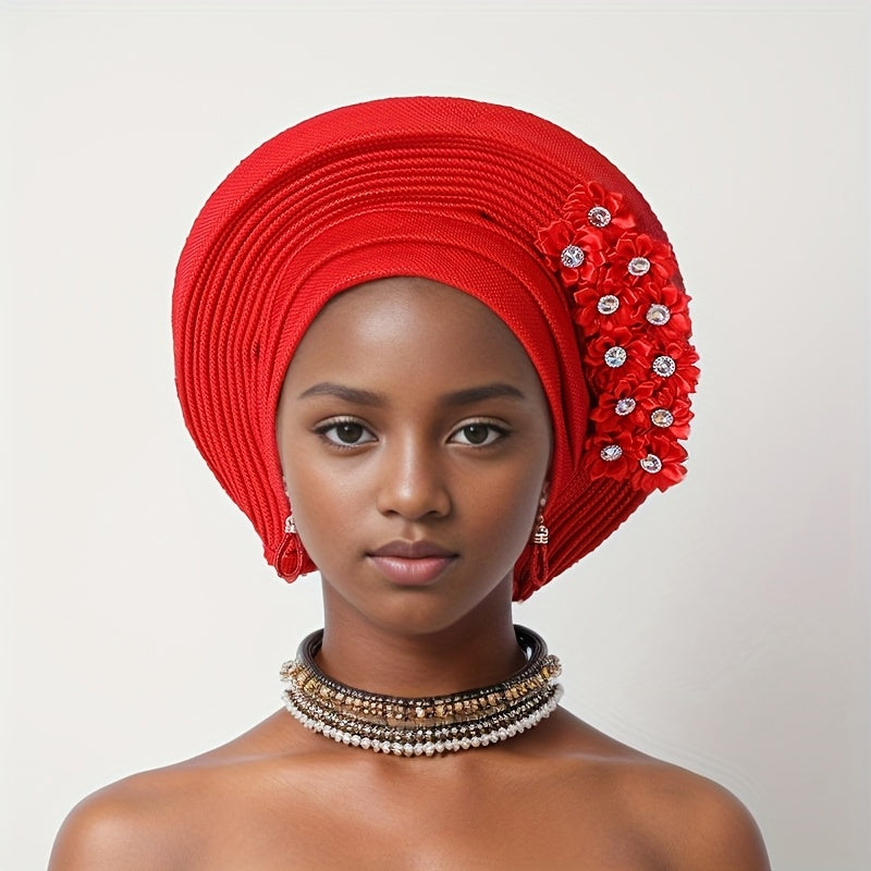 [Wedding, Mother's Day Gift] 1pc African Traditional Muslim Black Wedding Party Hat, Layered Applique Headpiece, Nigerian Gele Hat, Suitable for Daily Wear, Wedding, Tea Party And Other Special Occasions, Mother's Day Gift