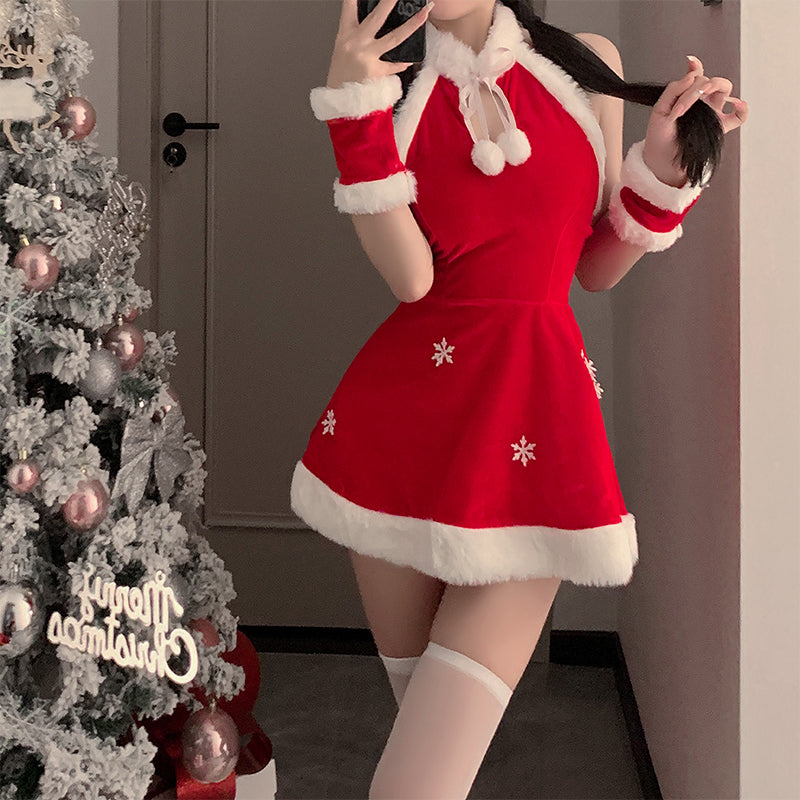 SD-6112 christmas cos uniform erotic lingerie velvet nightdress