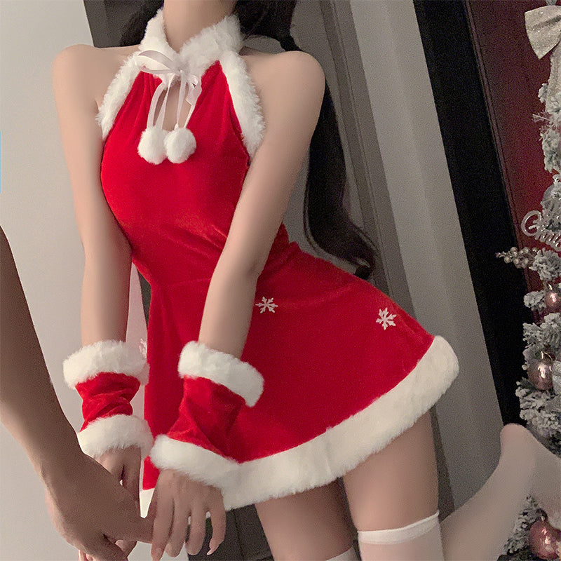 SD-6112 christmas cos uniform erotic lingerie velvet nightdress