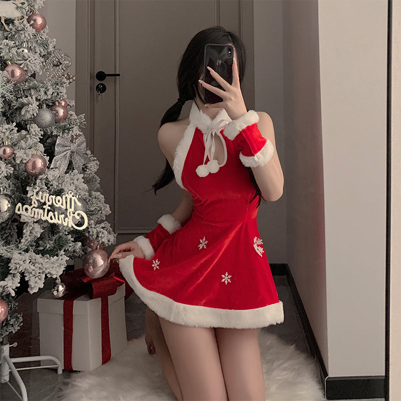 SD-6112 christmas cos uniform erotic lingerie velvet nightdress