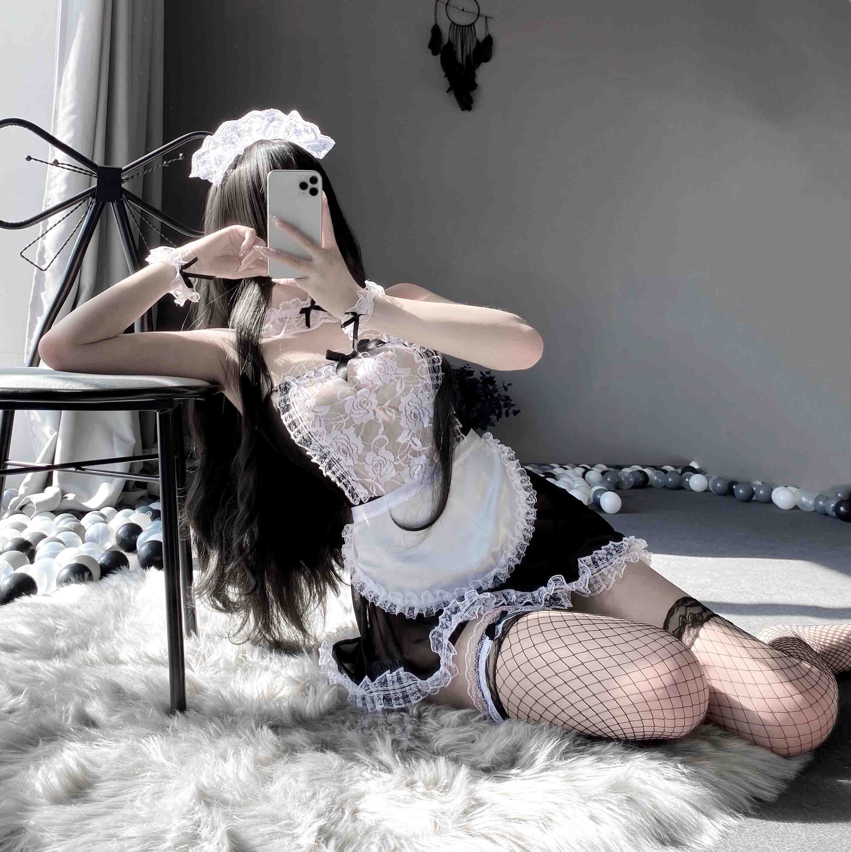 T-1298 Rose lace see-through maid set