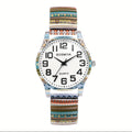 Bohemian Analog Quartz Watch, Women's Watches, Printed Stretch Stainless Steel Strap, Large Arabic Numerals Scale Dial, Clear And Easy to Read, Easy to Wear, Christmas Birthday Gift