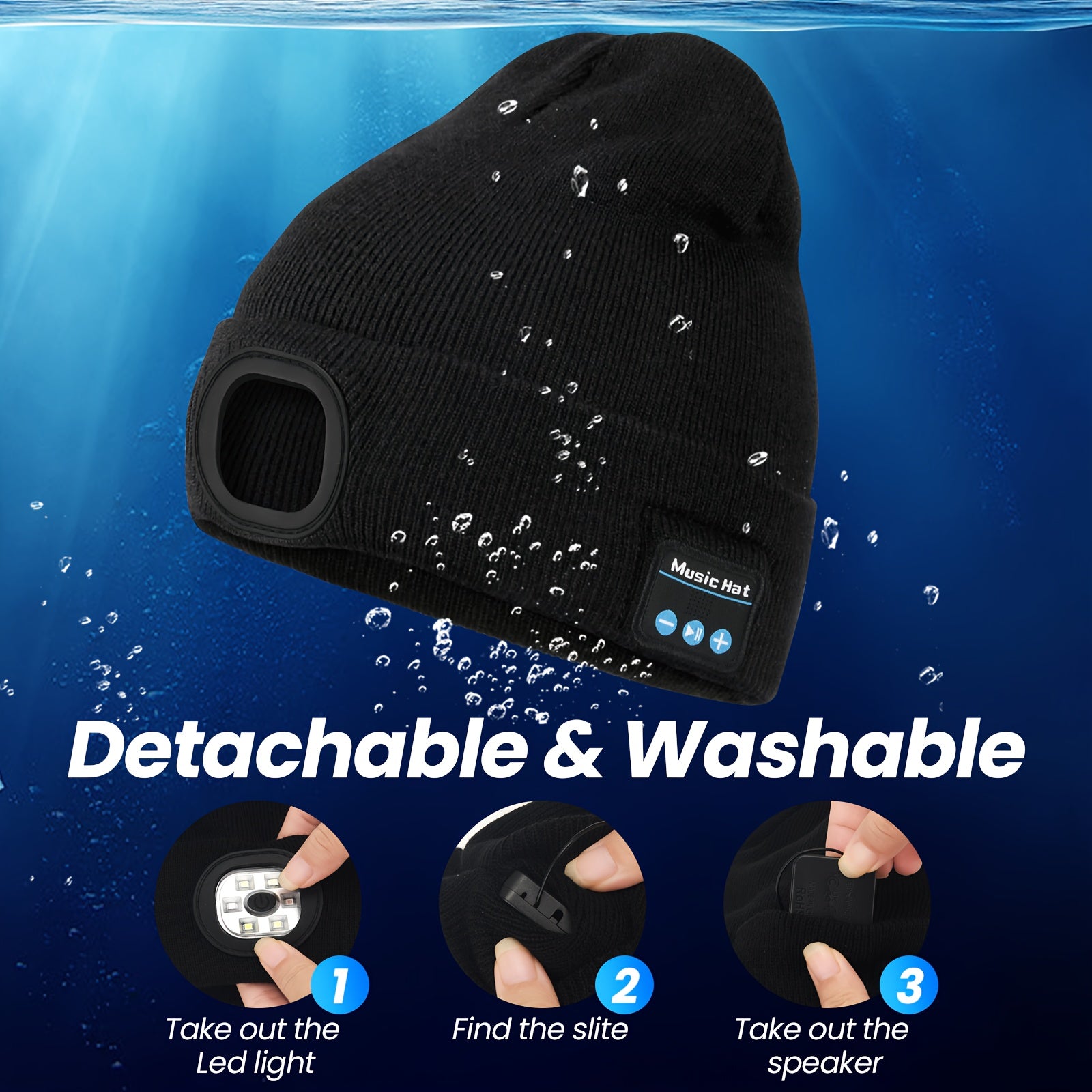 NIUPHIA LED Beanie Hats with Lights, Knitted Hats, LED Light Illumination, Music Hats with Headphones, Warm Hats, Suitable for Outdoor Night Running And Night Fishing, Christmas Light Hats, Unique Christmas Birthday Gifts, Black for Men And Women