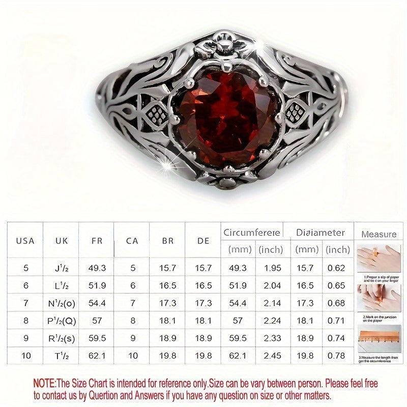 S925 Silver Red Synthetic Synthetic Zirconia Ring Low Allergic No Nickel Lady Retro Elegant Lattice Flower Design Ring Jewelry Suitable for Daily Party Wearing Anniversary Gifts