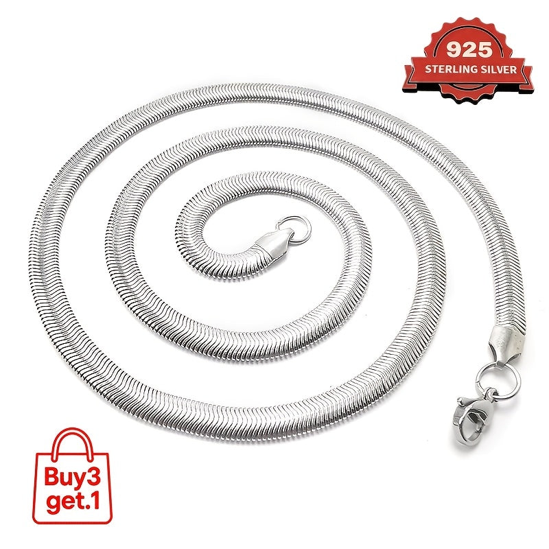 [Valentine's Day, Halloween] 2D Flat - 925 Sterling Silver Flat Snake Bone Necklace, Stylish And Simple, Can Be Stacked, Suitable For All Occasions, Valentine's Day, Halloween, Or As A Holiday Gift For Family And Friends. Comes With A Gift Box (Buy Three