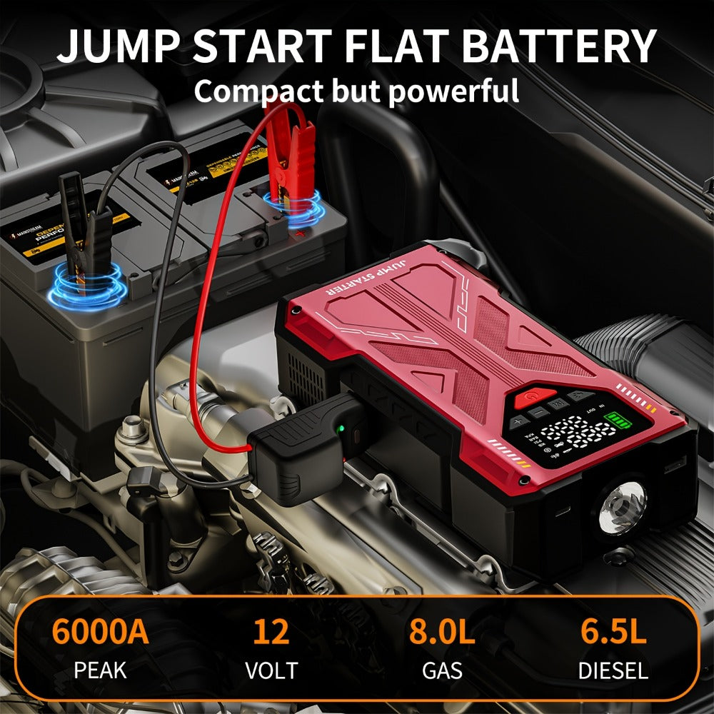 Jump Starter with Air Compressor, Portable Car Jump Starter, 5000A&7000APeak, Jump Starter Battery Pack With150PSI Digital Tire Inflator, Car Battery Jump Starter for 10.L Gas Or 2.38gal Diesel Fast Charging USB Output, LED Emergency Lighting