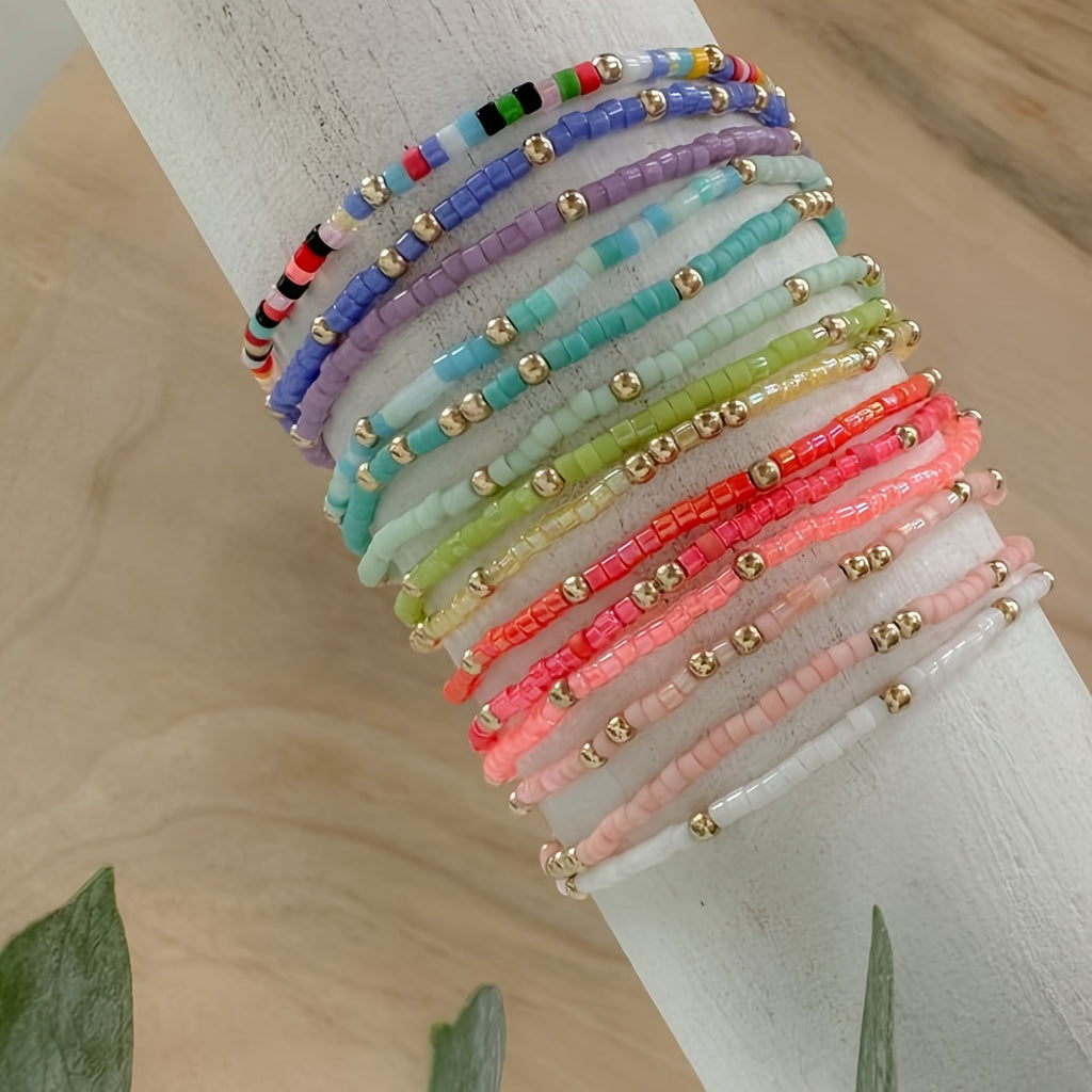 [Parties, Festivals] 60pcs Pieces Bohemian Seed Bead Bracelets - Elastic Stretch Beaded Jewelry With Random Multicolor Beads Suitable For Women &, Casual Attire, Parties, Festivals