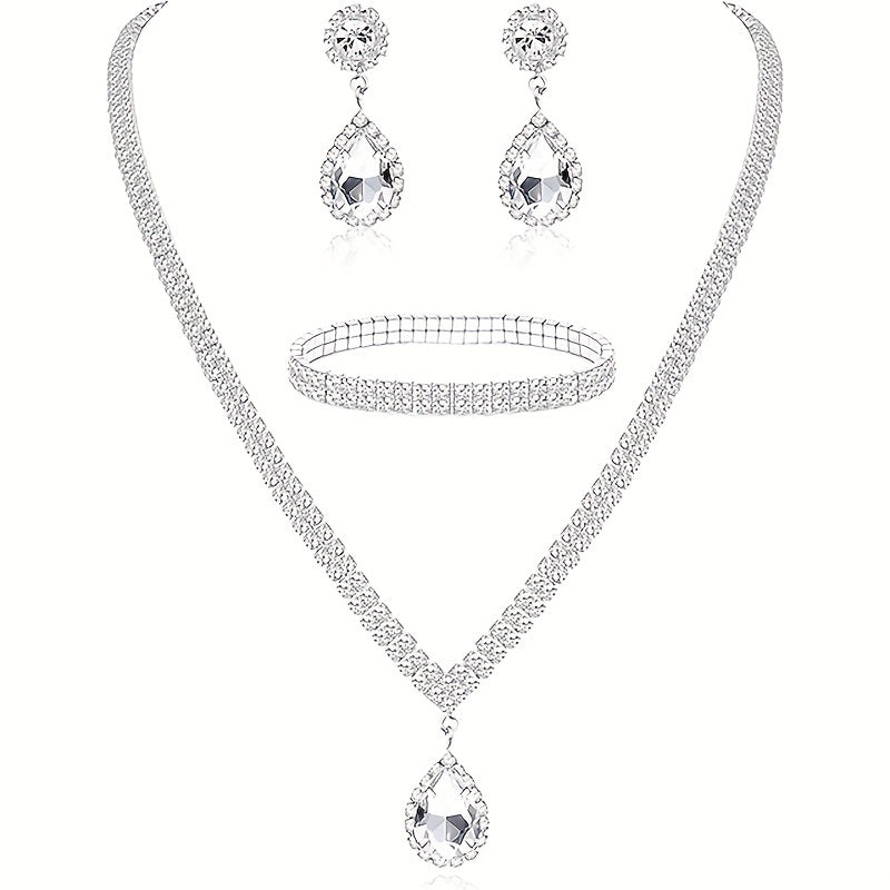 [Wedding Jewelry Set] 3/4pcs Wedding Bracelet, Necklace, And Earrings Set, Evening Gown, 925 Silver Moissanite Banquet, Party, Jewelry, Wedding Bracelet, Necklace, And Earrings Set