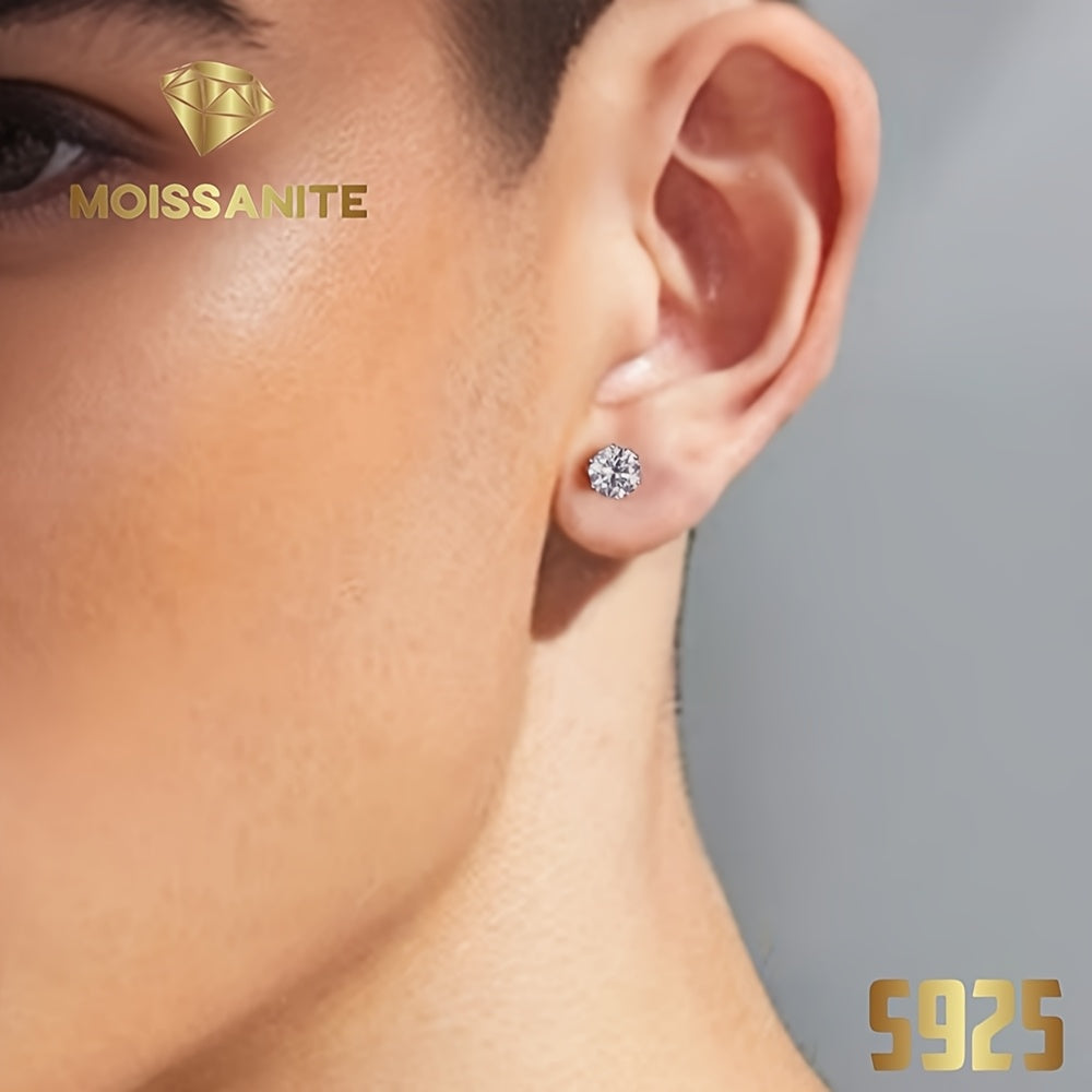 Exquisite Moissanite Stud Earrings, D Color VVS, Brilliant Round Cut, S925 Sterling Silver, Perfect Jewelry Gift For Birthday, Christmas, Valentine'S Day, With Velvet Pouch, Silvery Polishing Cloth & Ear Backs. Total Weight Of The Product (4.25g)