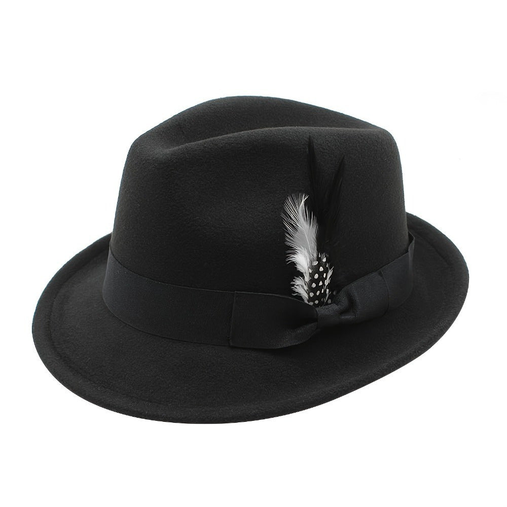 Flongo Classic Short-brimmed Felt and Feather Hat for Men and Women, Panama Hat