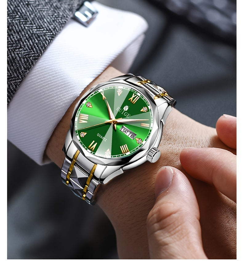 Quartz Watch Luxury Sports Stainless Steel Luminous with Calendar Day Men's Watch Men's Gift Watch Timepiece