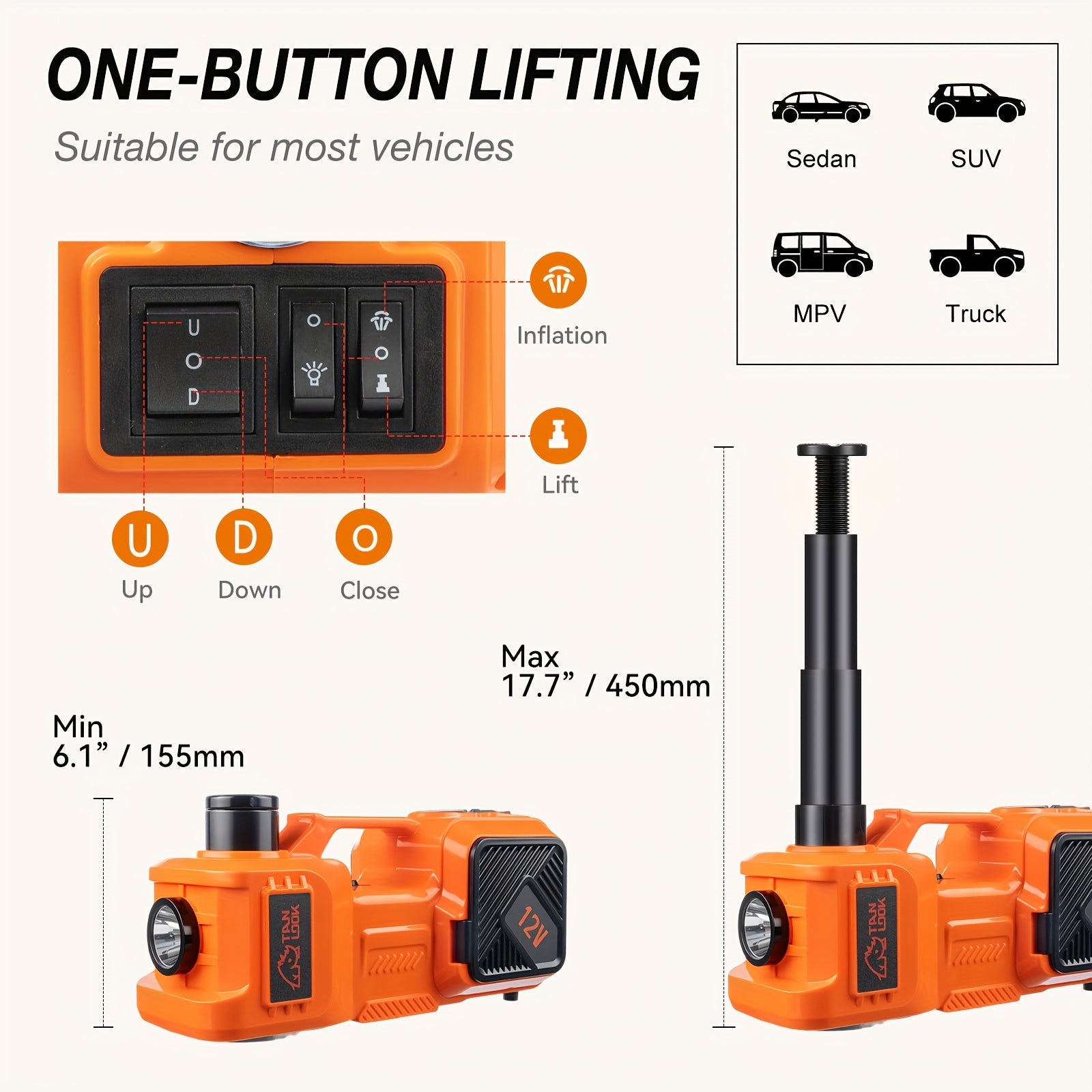 5 Ton Electric Car Jack, Hydraulic Jack and Electric Impact Wrench, Portable Car Lift with Built-in Air Pump, Suitable for SUV MPV Car Truck, Tire Replacement Garage Maintenance, Emergency Maintenance