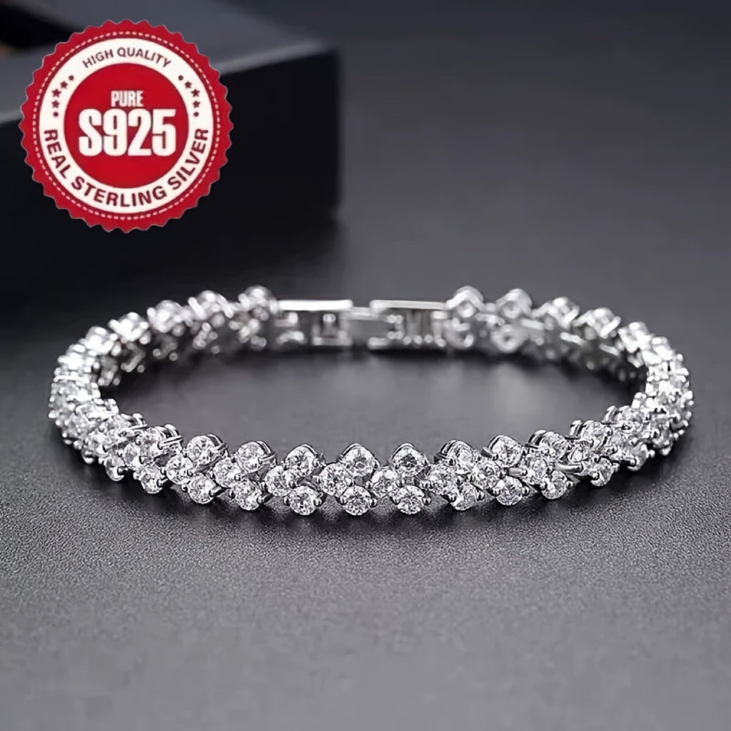 2pcs Women's 925 Silver Bracelet Set, S925 Love Synthetic Synthetic Zirconia Tennis Bracelet And Retro Multi Element Bracelet, Classic Retro Luxury Style, Analog Synthetic Synthetic Zirconia Mosaic, with Gift for Daily Wear, Total Weight