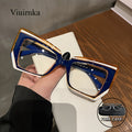 VIUIRNKA Women's Glasses, Trendy Cat Eye Frame with Transparent PC Lens, Blue Light Blocking Computer Glasses, Lightweight Color Block Fashion Eyewear with Case, Cool  Style, Quality Event Wear, Trending Holiday Gifts